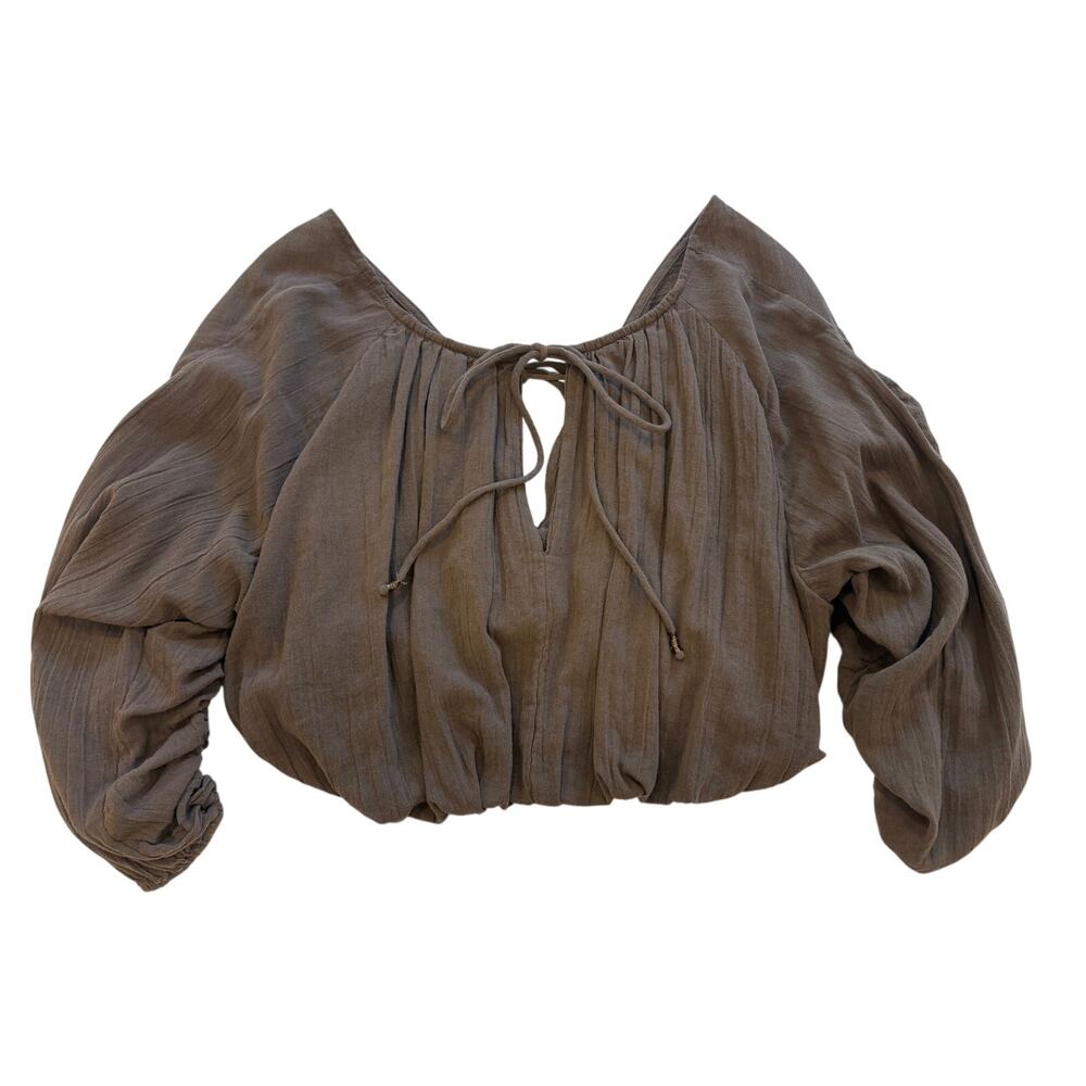 Free People Free Est Crop Scrunch Sleeve Deep V Top Size XS